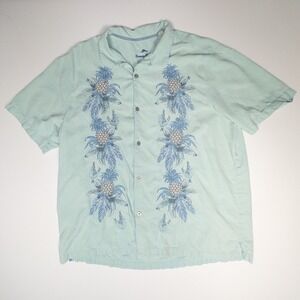 Tommy Bahama Hawaiian Silk Shirt Embroidered Pineapple Print Casual‎ Camp XXXL